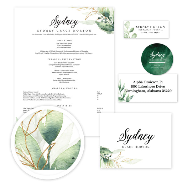 Golden Greenery Sorority Packet