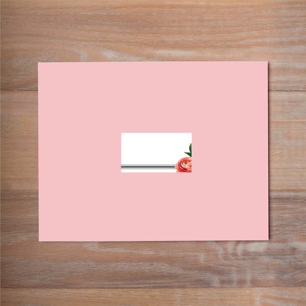 Petals mailing label shown on Blossom presentation envelope