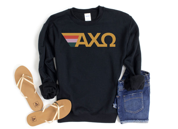 Curry Alpha Chi Omega Black Retro Stripes Sorority Sweatshirt