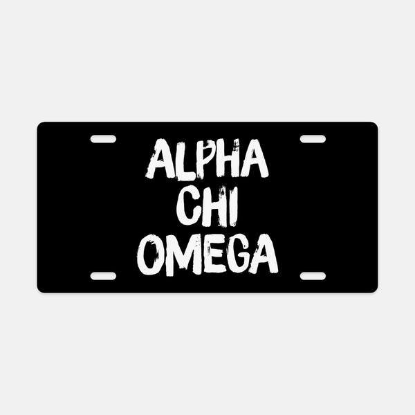 Alpha Chi Omega Black & White Brush Stroke Sorority License Plate