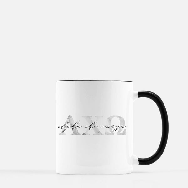 Alpha Chi Omega Marble & Black Sorority Mug