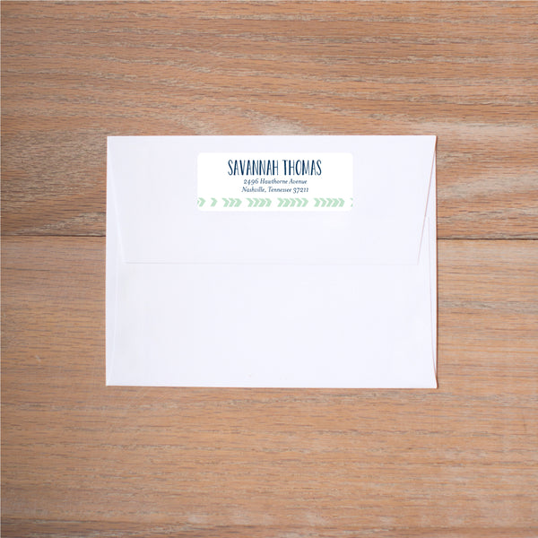 Boho Chic return (home) address label shown in Green Tea & Night