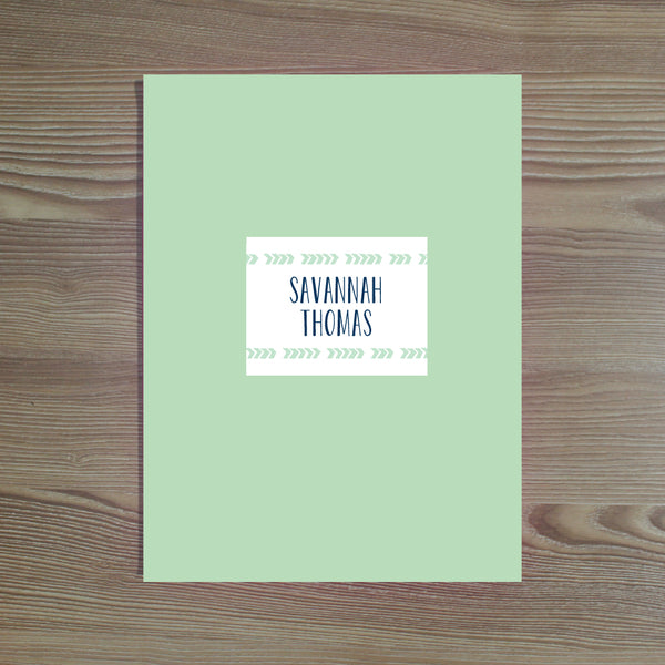 Boho Chic folder sticker shown in Green Tea & Night on Green Tea pocket folder