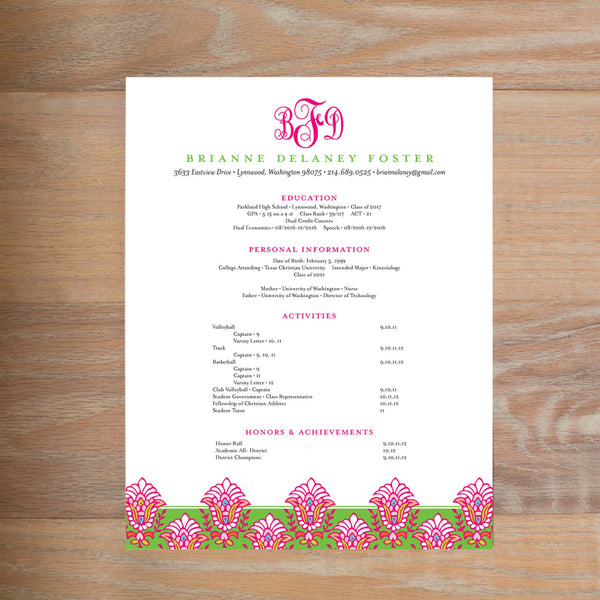 Bright Garden resume shown with full formatting