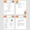 From top left (clockwise) 1st page of multi-page resume, 2nd page of multi-page resume, Single-page resume, Cover letter