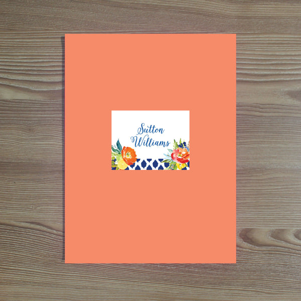Citrus Garden folder sticker shown in Comet on Tangerine pocket folder