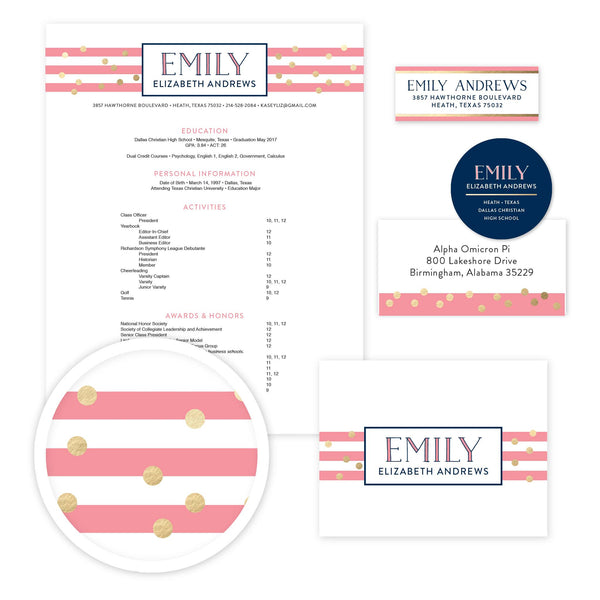 Confetti Stripes Sorority Packet shown in Night & Flamingo