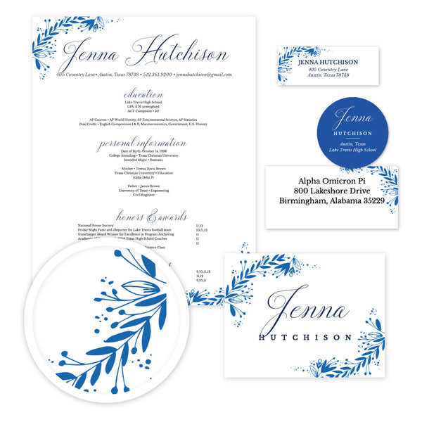 Garden Branches Sorority Packet shown in Cobalt