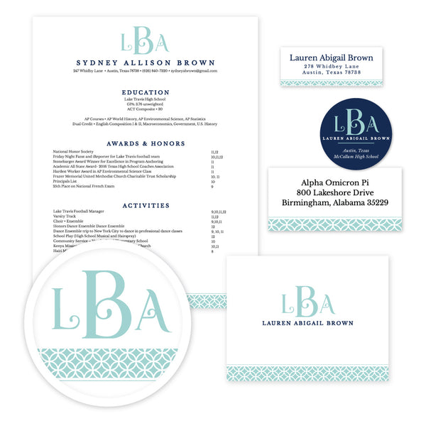 Pool Lattice Monogram Sorority Packet shown in Pool & Night