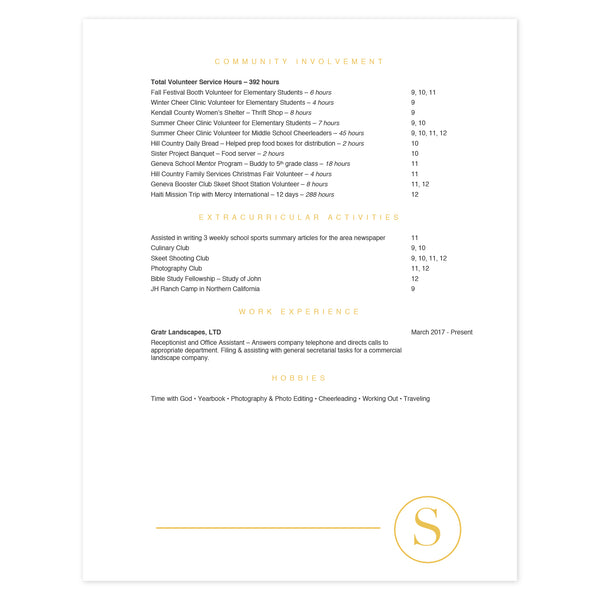 Multi-page resume (2nd page) template