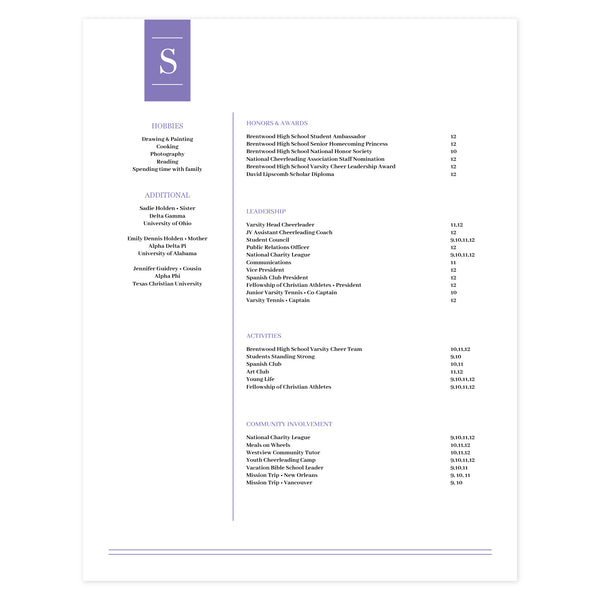 Multi-page resume (2nd page) template