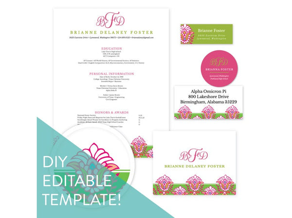 Bright Garden Editable Sorority Packet Template