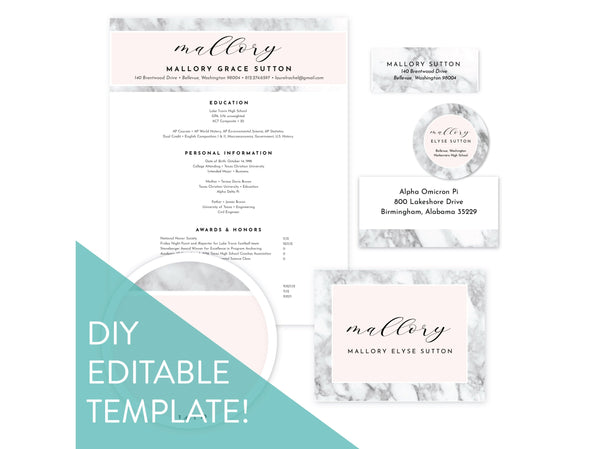 Digital DIY Marble Blush sorority packet