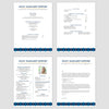 From top left (clockwise) 1st page of multi-page resume, 2nd page of multi-page resume, Single-page resume, Cover letter