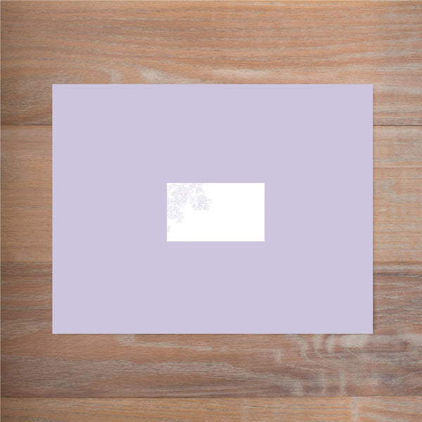 Delicate Lace mailing label shown on a presentation envelope (not included in price but available as an add-on to your purchase)
