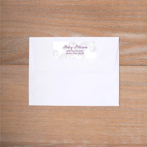 Delicate Lace Return (Home) Address Label shown in Grape & Plum