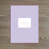 Elegant Script folder sticker shown in Plum on Plum pocket folder