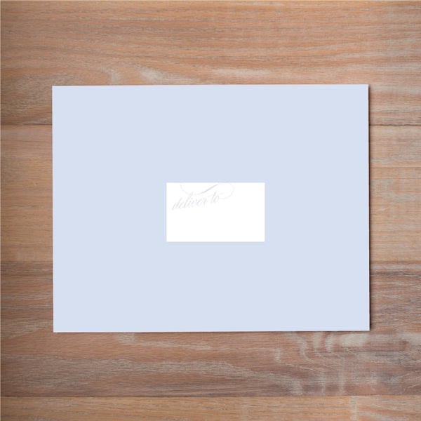Elegant Script mailing label shown on Plum presentation envelope (not included in price but available as an add-on to your purchase)