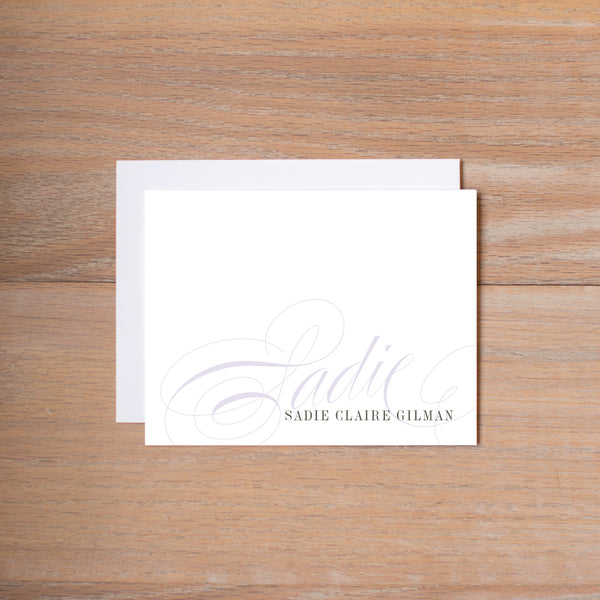 Elegant Script personal note card (if you choose to print with us, you will also receive envelopes with your note cards)