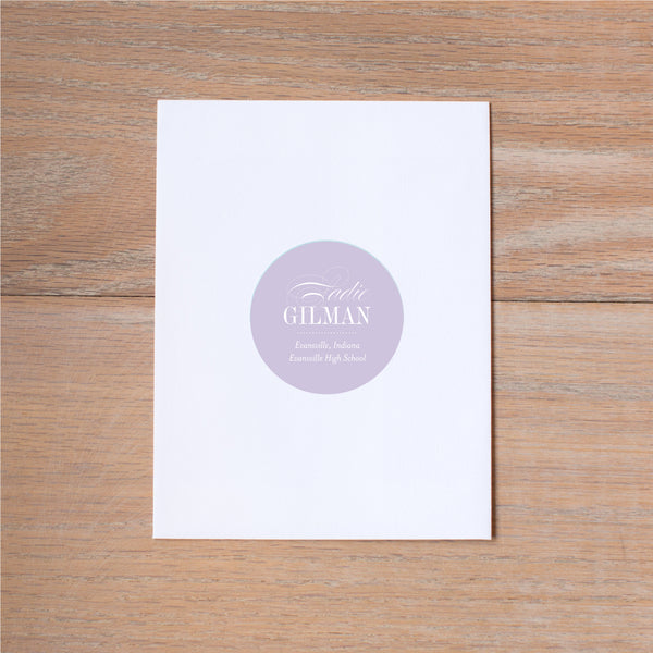 Elegant Script personal sticker shown in Plum