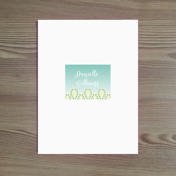 Fresh Paisley Personalized Folder Sticker shown in Sea Glass