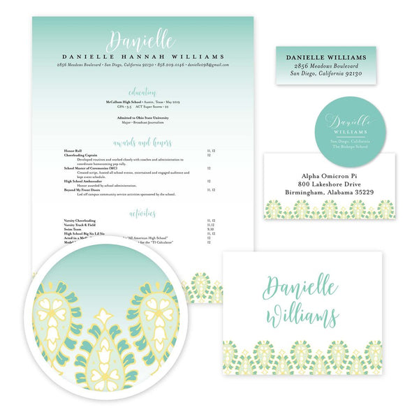 Fresh Paisley Sorority Packet shown in Sea Glass