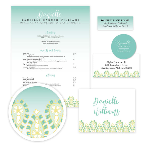 Fresh Paisley Sorority Packet shown in Sea Glass