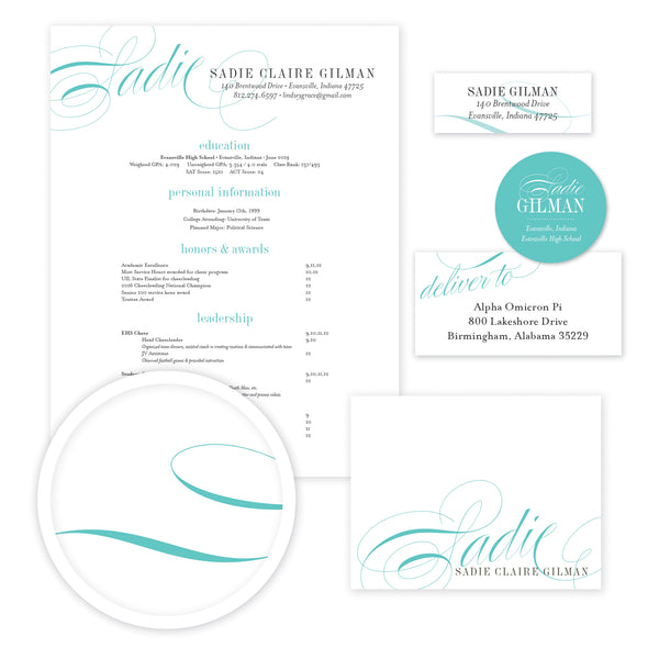 Elegant Script Sorority Packet shown in Teal