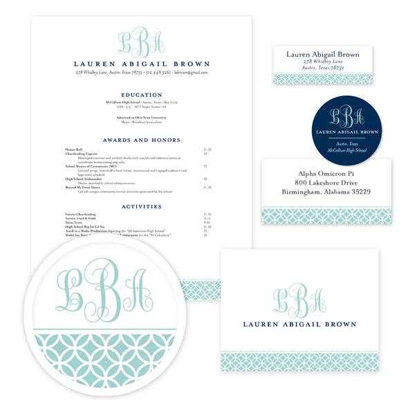 Lattice Monogram Sorority Packet shown in Pool & Night