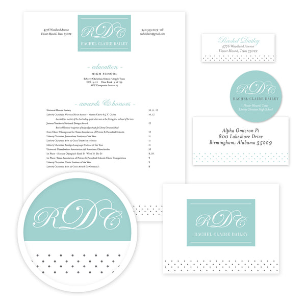 Monogram Block complete sorority packet shown in Pool & Pewter