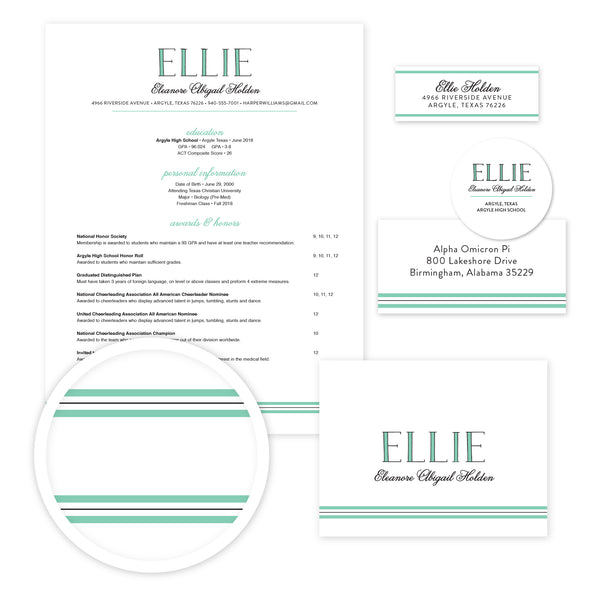 Preppy Name Sorority Packet shown in Sea Glass & Pewter