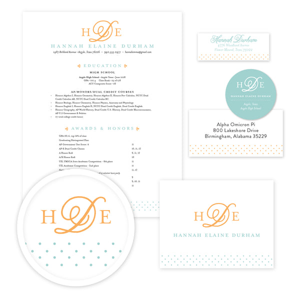 Sweet Monogram sorority packet design overview shown in Sorbet & Pool