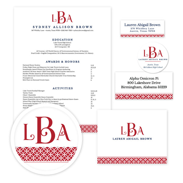 Red Lattice Monogram Sorority Packet shown in Red & Night