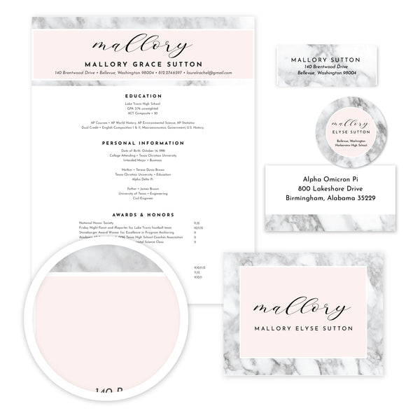 Marble Blush sorority Packet