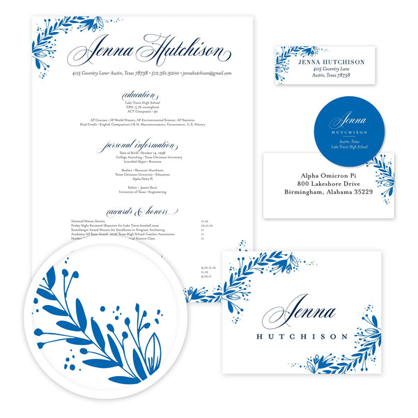 Garden Branches Sorority Packet shown in Cobalt