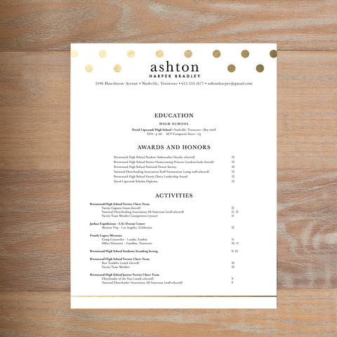 Golden Dots social resume letterhead without formatting
