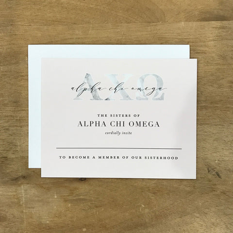 Alpha Chi Omega Marble & Blush Bid Card