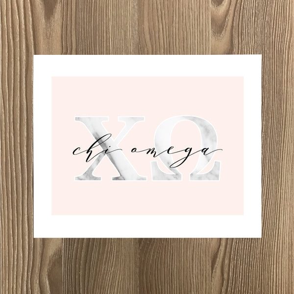 Chi Omega Marble and Blush Art Print