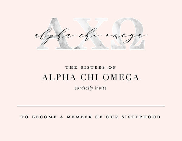 Alpha Chi Omega Marble & Blush Bid Card