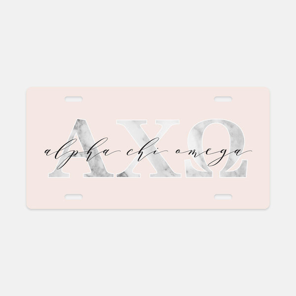 Alpha Chi Omega Marble & Blush License Plate