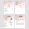 From top left (clockwise) 1st page of multi-page resume, 2nd page of multi-page resume, Single-page resume, Cover letter