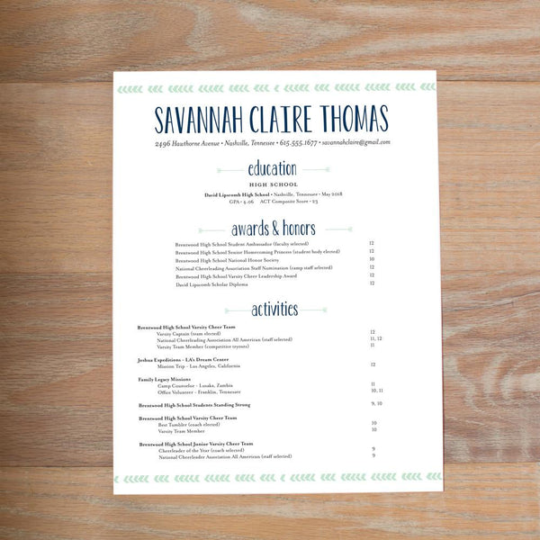 Boho Chic resume shown with full formatting
