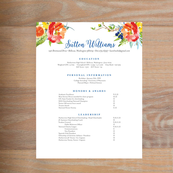 Citrus Garden resume shown with full formatting
