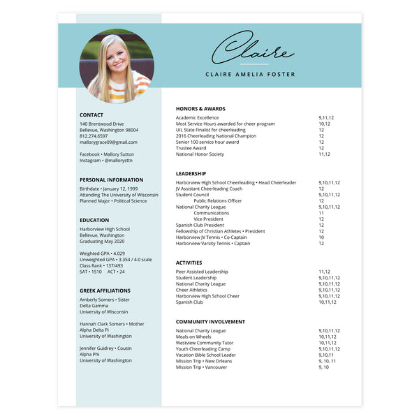 Pool Multi-page resume (1st page) template