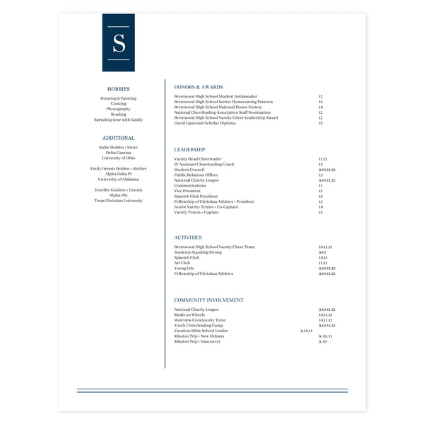 Multi-page resume (2nd page) template