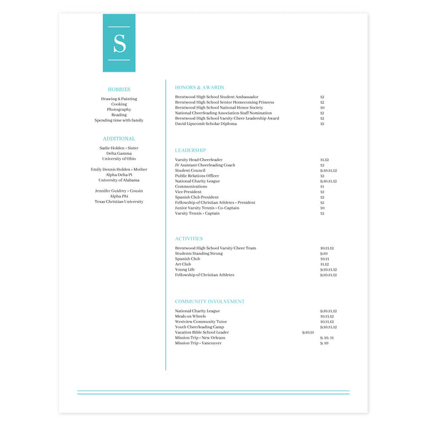 Multi-page resume (2nd page) template