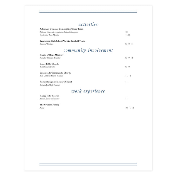 Multi-page resume (2nd page) template