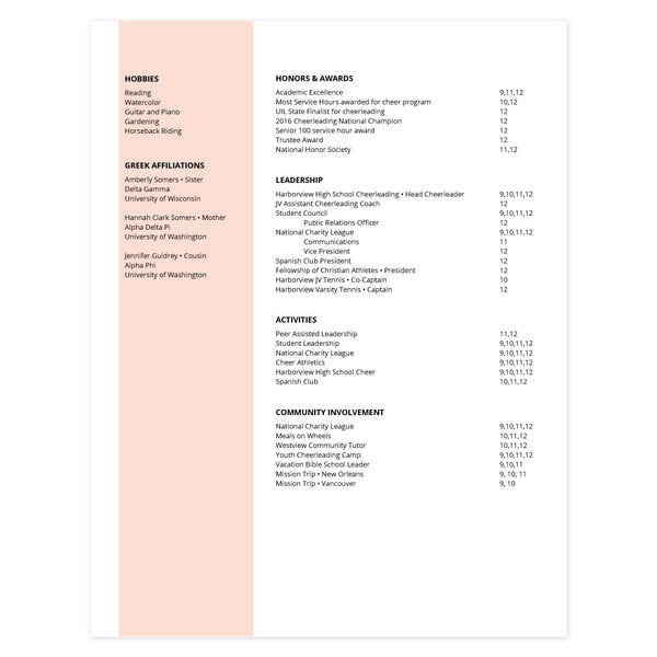 Coral Multi-page resume (2nd page) template