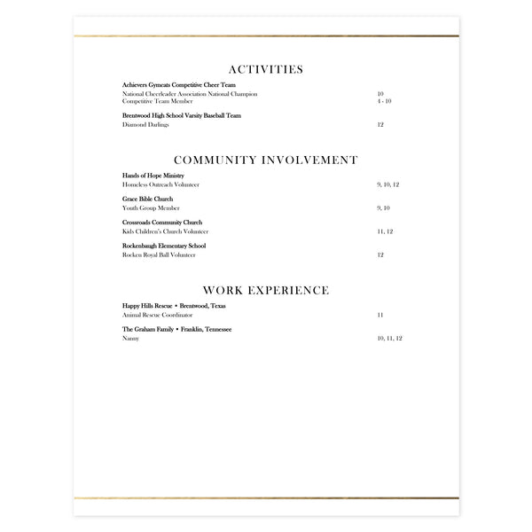 Multi-page resume (2nd page) template