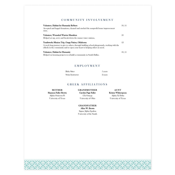 Multi-page resume (2nd page) template